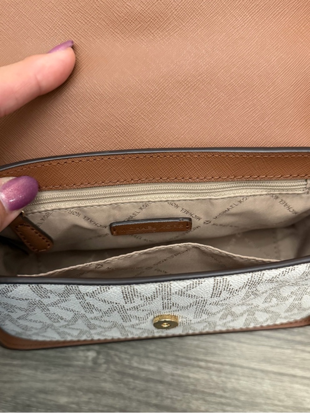 Michael Kors brown and white MK Logo Crossbody - Picture 3 of 8
